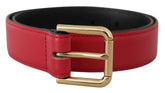 Dolce & Gabbana Red Calf Leather Gold Tone Logo Metal Buckle Belt -   -  Dolce & Gabbana.